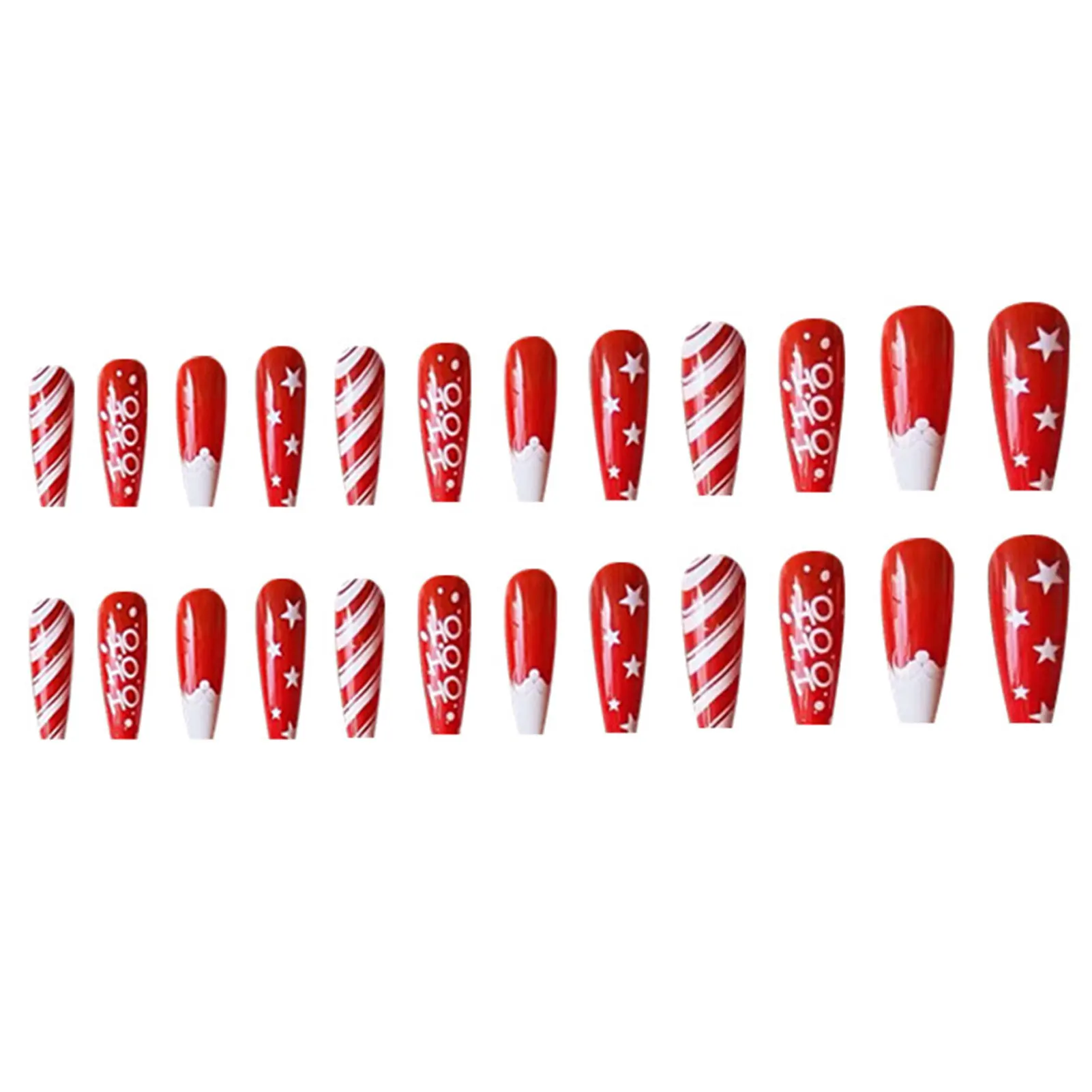 Red White Matching Fake Nails with Smooth and Non-Grainy Texture for Creating Christmas Atmosphere