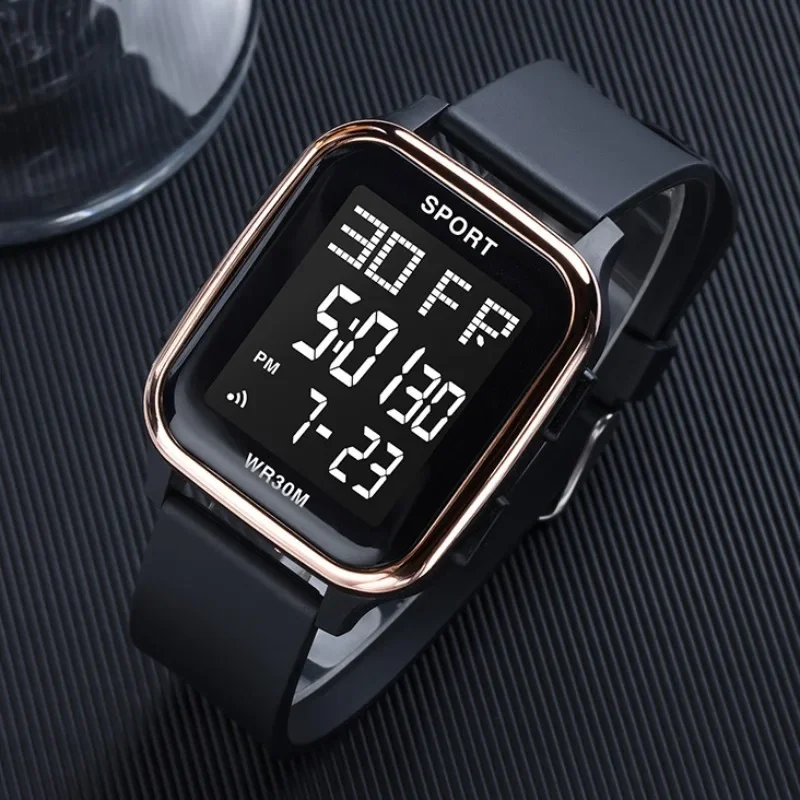 Outdoor Sports Multi-function Electric Watch Student Men\'s Silicone Strap Digital Wristwatch LED Calendar Luminous Alarm Clock