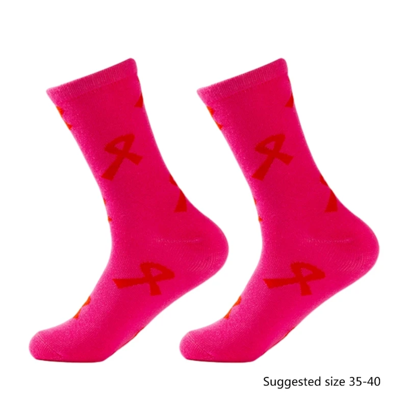 Calcetines tobilleros de algodón con cinta rosa para la pantorrilla, calcetín divertido para la concienciación sobre el cáncer de mama, novedad