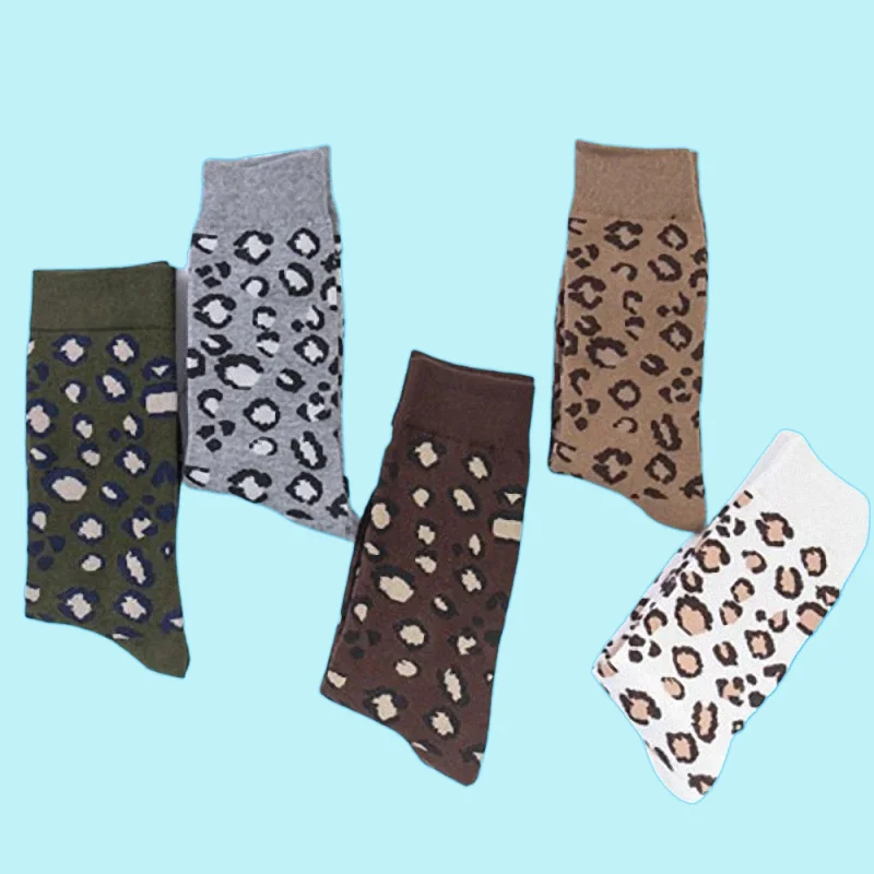 Meias de algodão da moda meio tubo para mulheres, meias estampa leopardo, moda primavera e outono, nova, 5 pares, 10 pares