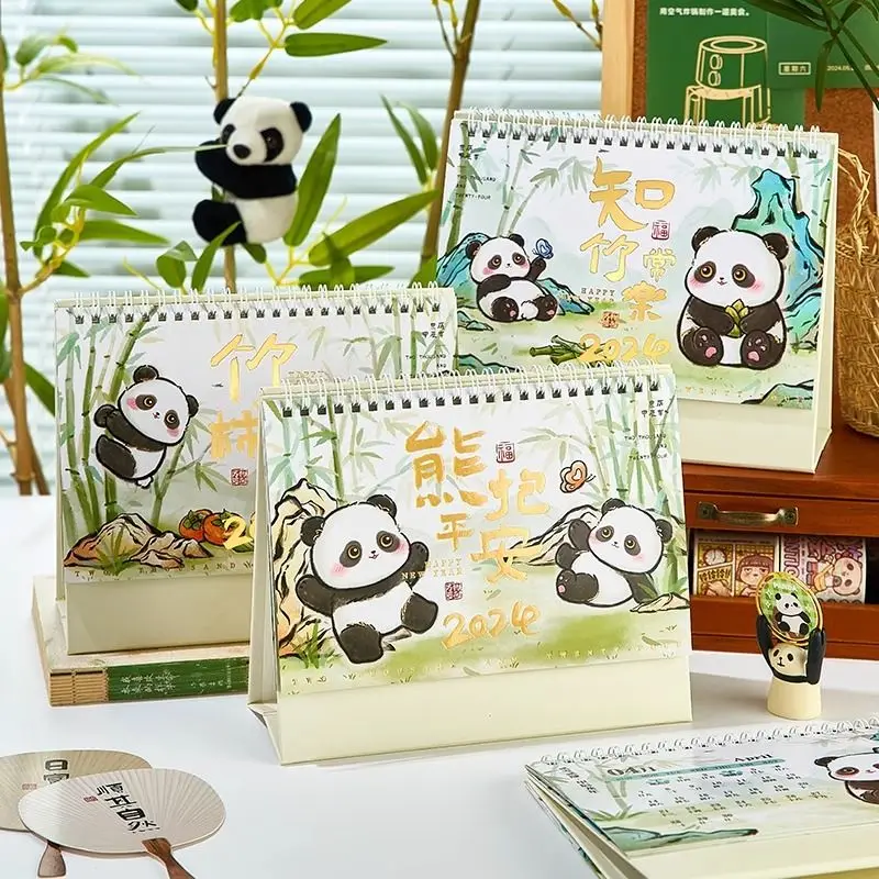 Kalender Panda 2024, kalender Dekorasi meja kartun