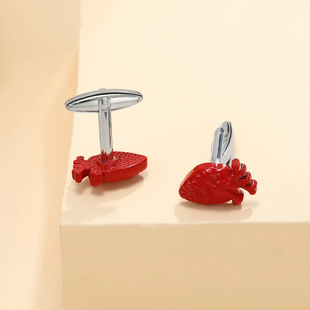 2 قطعة أزرار أكمام رجالي على شكل قلب أحمر فاسق، تصميم تيكر، زر كم من المينا