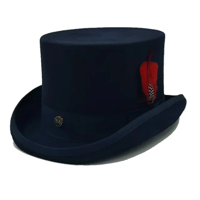 

Fedoras Wool Feather Magic high hat British black jazz top hat male gentleman flat felt hat Webbing sombrero de copa británico