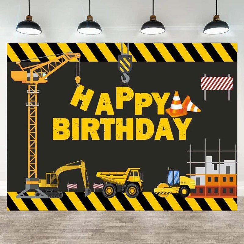 

Photography Backdrop Construction Dump Truck Background Digger Zone Boys Birthday Party Decoration Dessert Table Banner