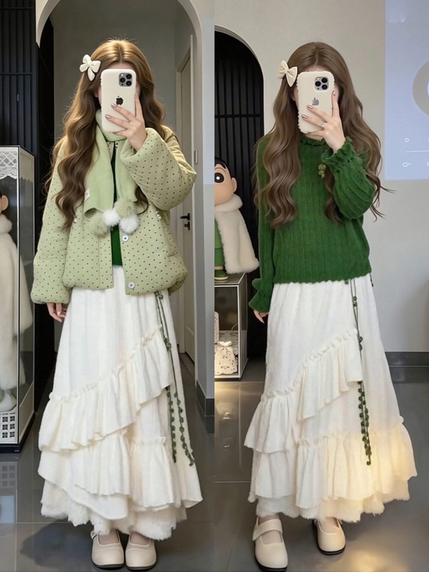 

Зимний модный корейский комплект из трех предметов: женская хлопковая куртка, свитер и юбка больших размеров – красивый и уникальный ансамбль