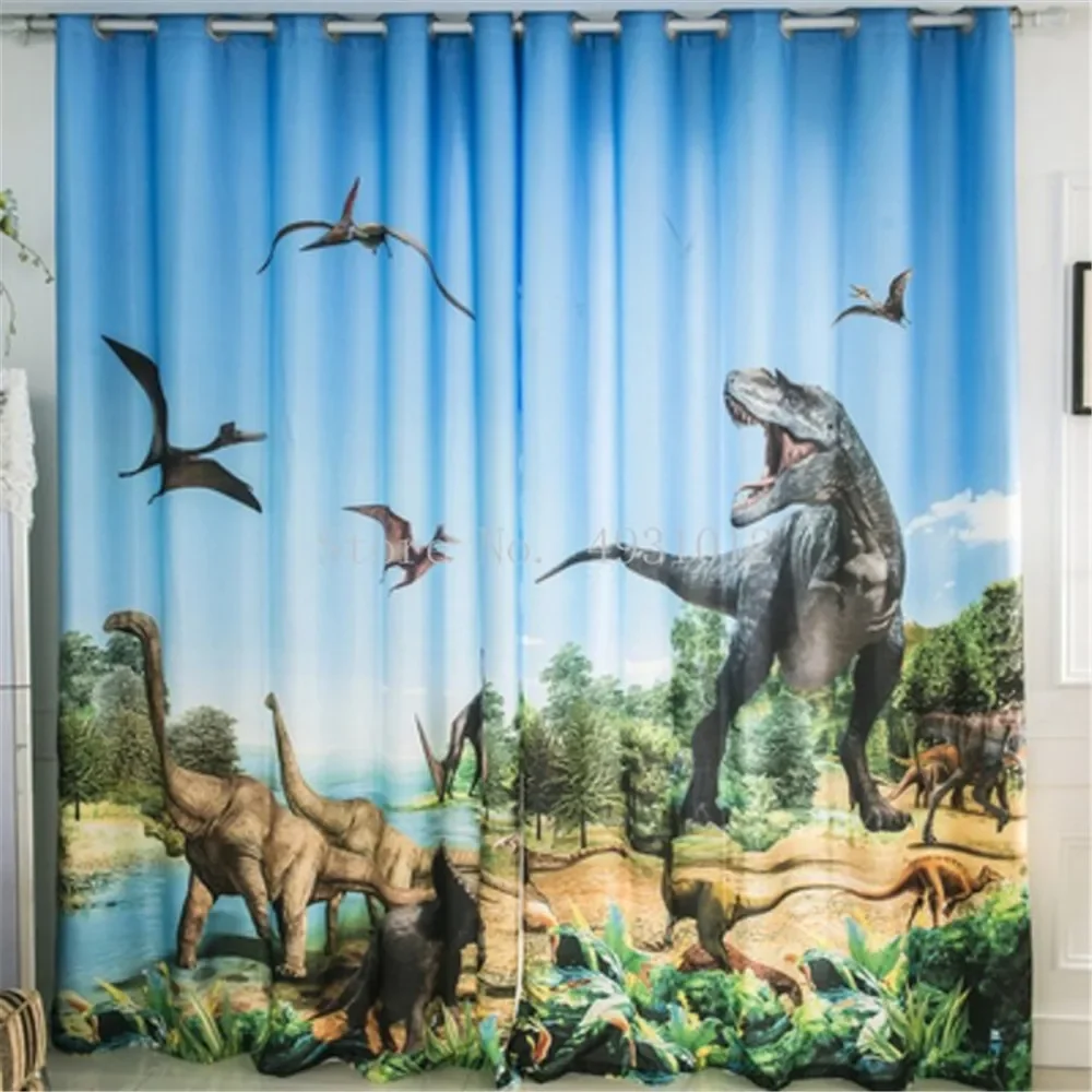 3D Fashion Jurassic Park Dinosaur Window Blackout Curtains For Living Room Anime Kids Blinds Finished Drapes Ultra-thin Micro