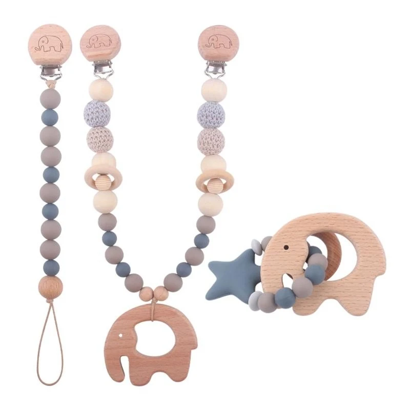 

3 шт./компл. подвески для детской коляски, цепочка для соски, зажим для коляски с силиконовыми бусинами, деревянный для для