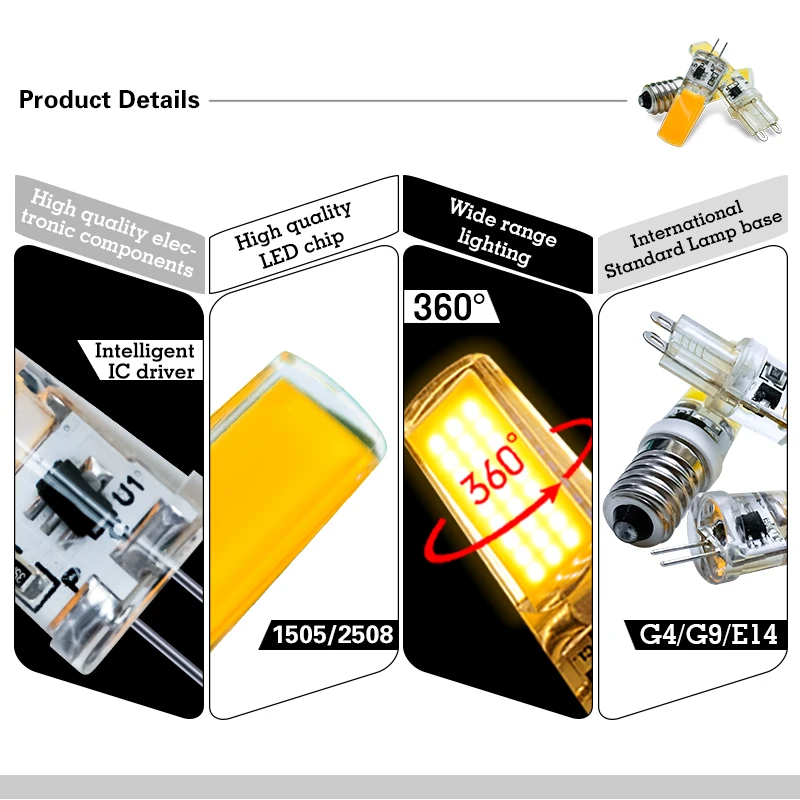 E14 LED Bulb G4 AC DC12V 220V 3W 6W G9 COB Light Lampada Replace Halogen 30W 60W Ultra Bright Chandelier Lamps Cold Warm White