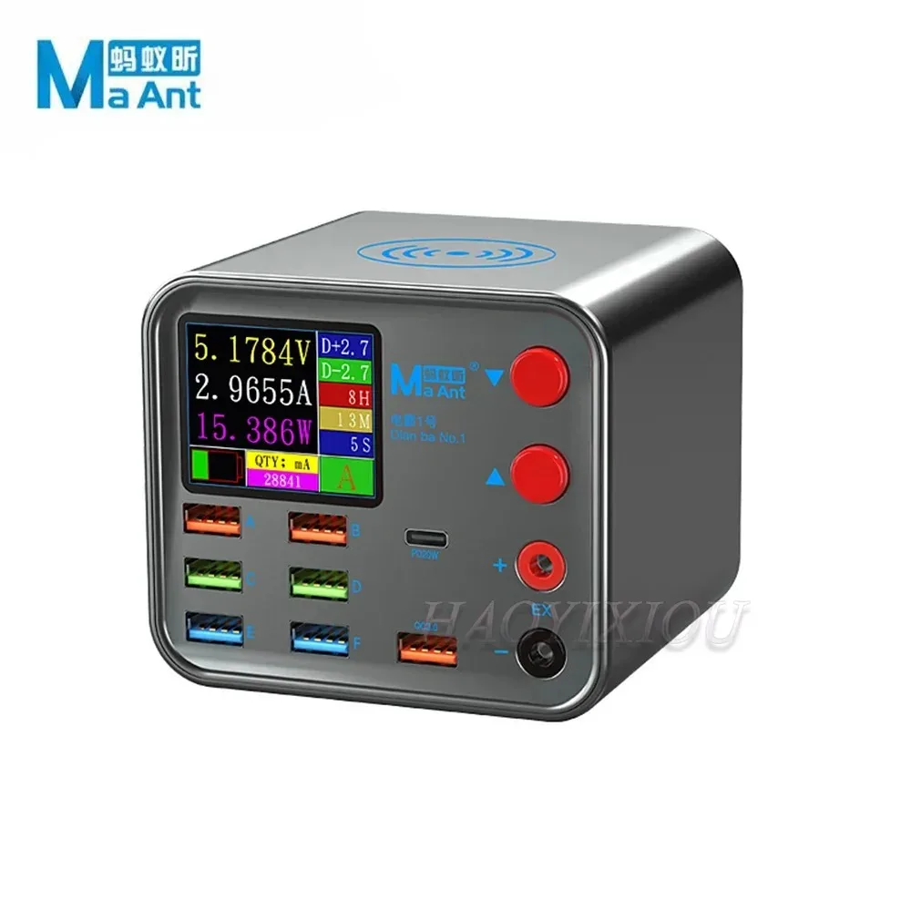 MAANT 8 منافذ USB PD شاحن لاسلكي سريع الشحن مع وظيفة إصلاح ماس كهربائى مضادة للهاتف المحمول منفذ تمديد سلك الطاقة