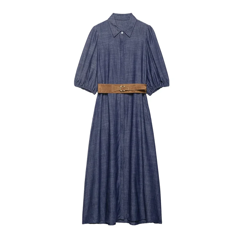

Summer Women's Long Shirt Casual Dresses 2026 New Fashionable Short Sleeved Belt Dress Women's Dress