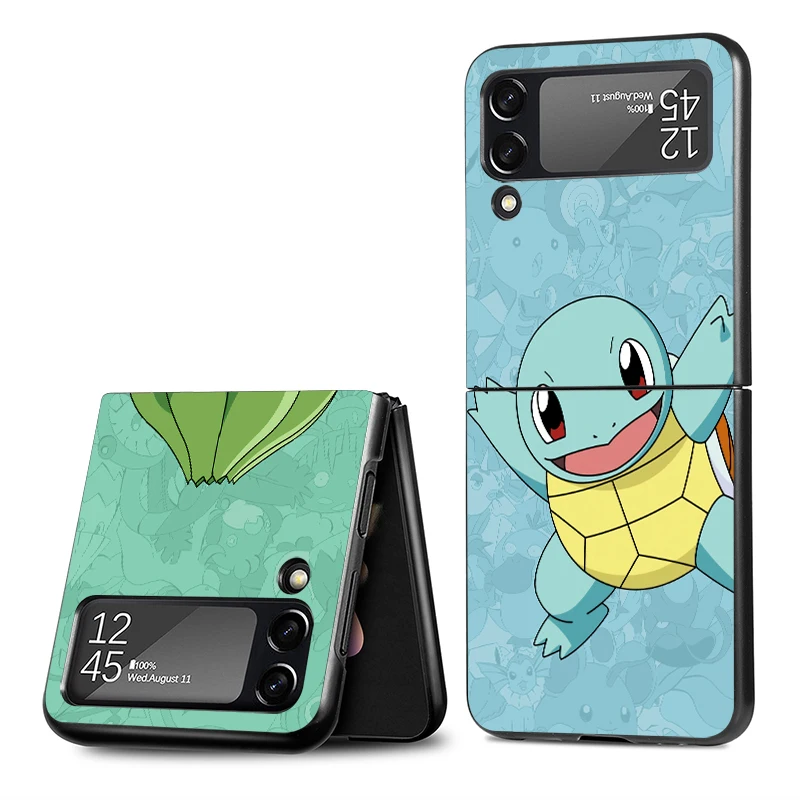 Black ZFlip Case For Samsung Galaxy Z Flip 4 3 5G Hard Cover for Galaxy zflip4 3 Shell Phone Fundas Pokemons Bulbasaurs G-Gengar