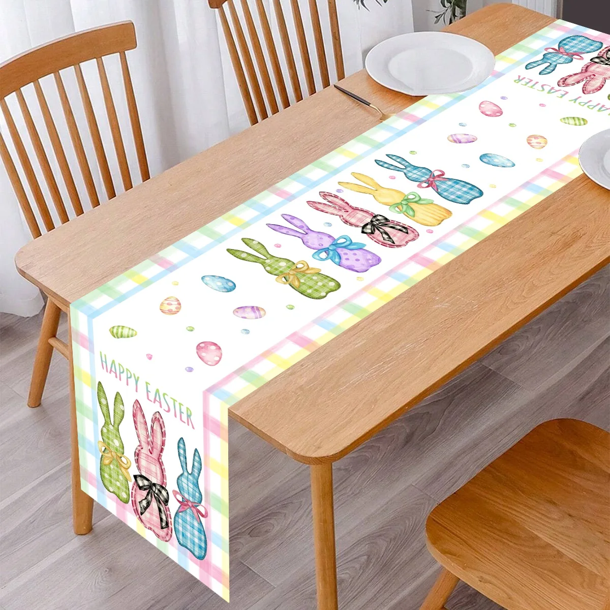 Easter Rabbit Table Runner Bunny Egg Table Cover For Home Kitchen Dining Table Decoration Spring Holiday Happy Easter Decoration