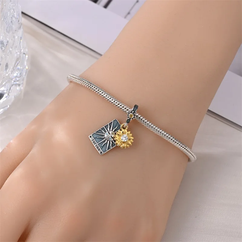 925 Sterling Silver The Sun Tarot Charms Pendant Fit Original Bracelet DIY Women Anniversary Jewelry Gift