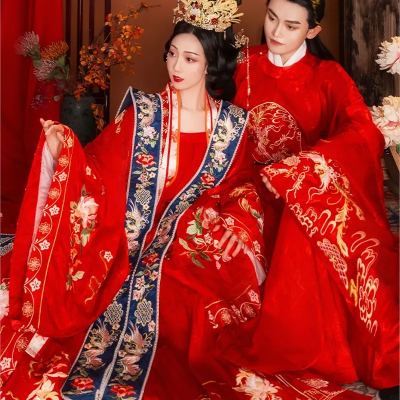 

Ming Han Clothing Wedding Clothes Machine Embroidery Men's and Women's Couple Suit Flower Ancient Chinese Shawl Skirt Dress