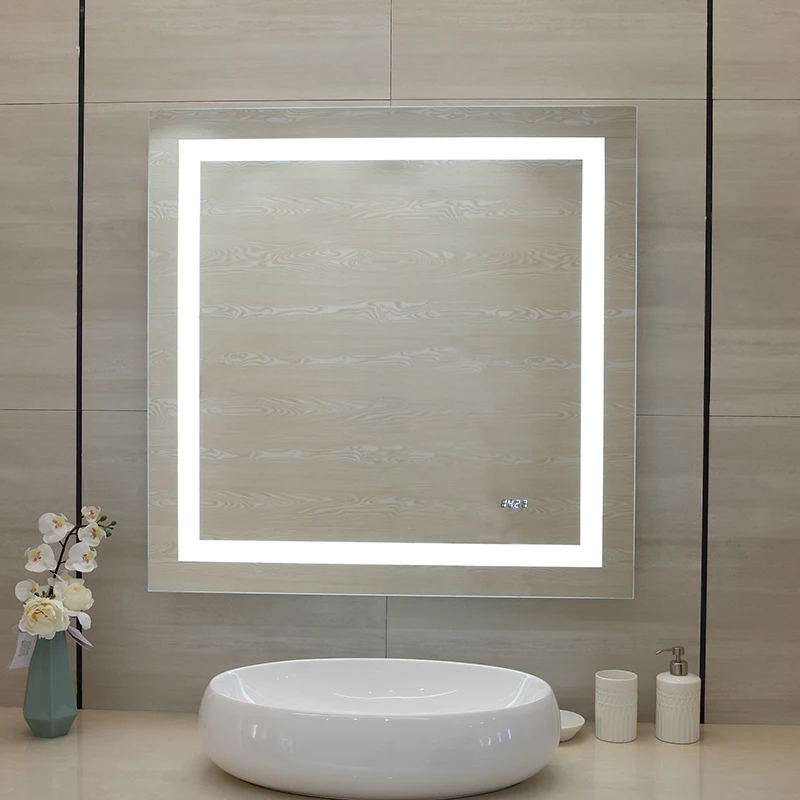 Popular Multi-function Wall-mounted Touch De-fog Clock And Bathroom Mirror Decor Bath Mirror With Led Lights