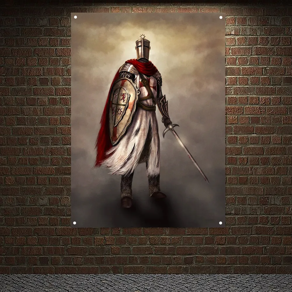 

Masonic Knights Templar Flag Tapestry Vintage Polyethylene Decorative Banner Crusader Warrior Poster Wall Painting Home Decor D4