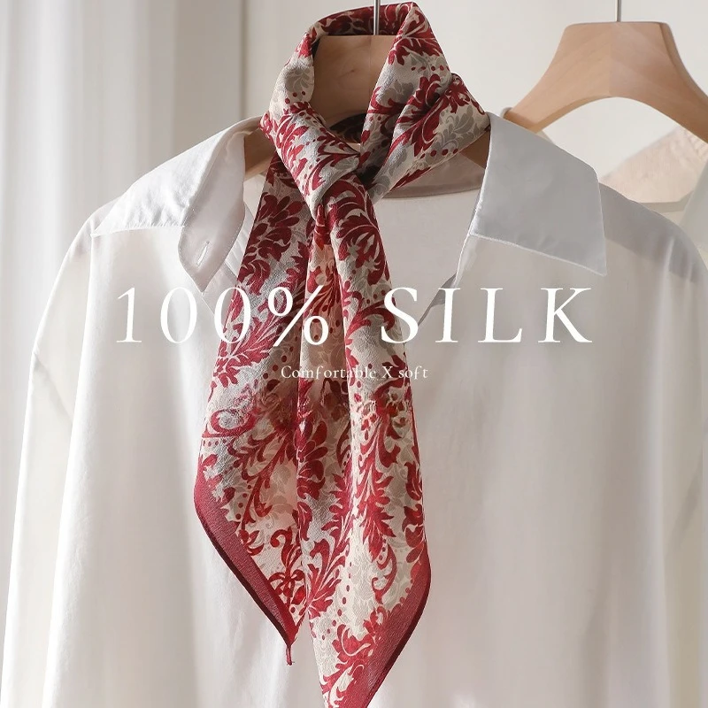 

Luxury Palace Print Mulberry Silk Square Scarf for Women Double Crepe Silk Neck Scarf Elegant Spring Bandana