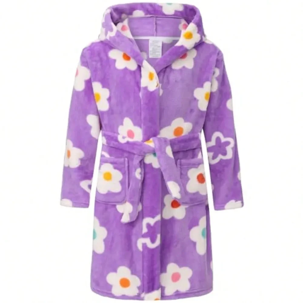 

Toddler Hooded Fleece Robe Soft Plush Bathrobe Pajamas 216 Years