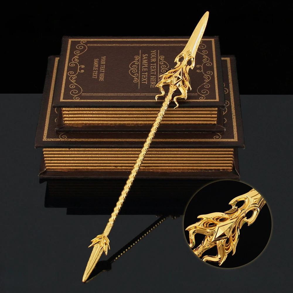 22cm Soul Land Golden Dragon Spear, Anime Prosperous, Metal Model, Tang Dynasty Gate Tangsan Sword Toys Collection, Boys Gift