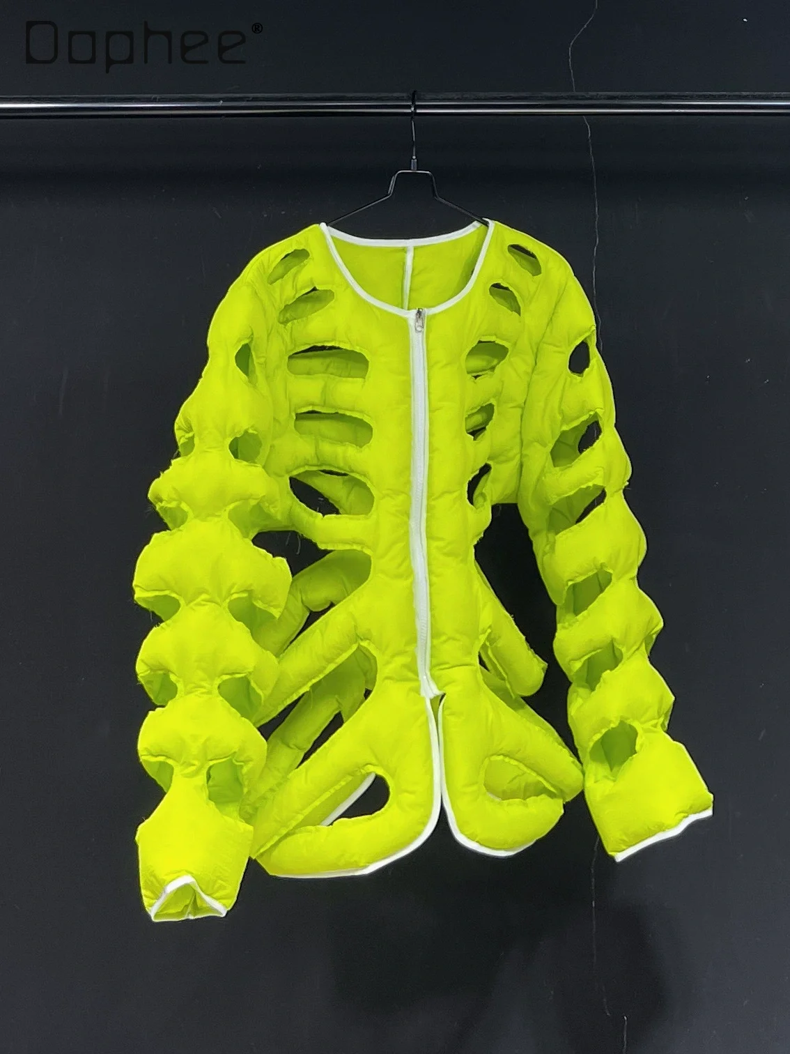 

2025 New Fluorescent Yellow Hollow Loose Casual Vest Men's and Women's Long-sleeved Street Punk Style Oversized Trendy Coat