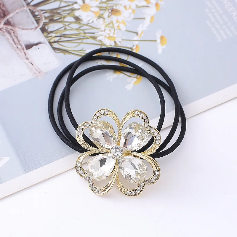 Diamond Crystal Jewelry Stones Rhinestone Flower Hair Rope Crystal Rubber Bands Korean Trendy Elastic Hair Bands Headwear