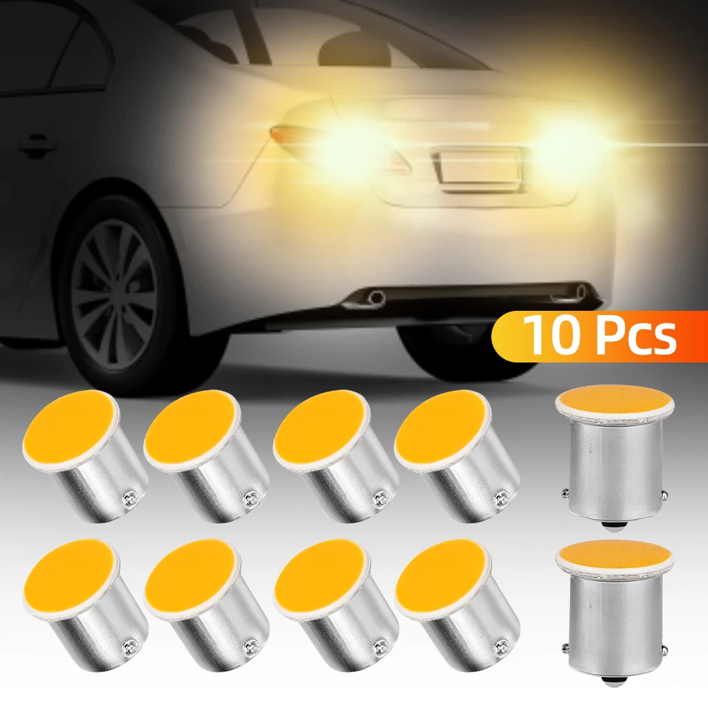 

10 Pcs Car Led Bulb P21W 1156 Ba15S Five Colors Turn Signal Light Cob 12V 7000K White Auto Backup Reverse Parking Brake Lamps