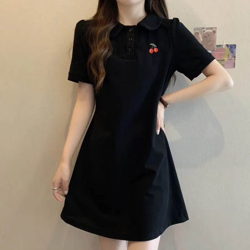 تنورة تي شيرت فضفاضة كبيرة لملابس الصيف للأطفال، سمين قليلاً وتنحيف، فستان بولو حلو وطازج ملابس Kawaii