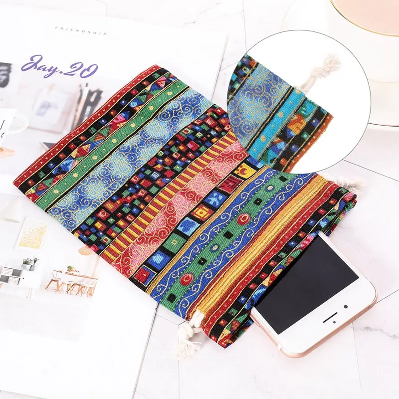 20pcs Reusable Colorful Ethnic Cotton Drawstring Bag Packing Sachet for Jewelry Storage Display Festival Gift Packing Pouch