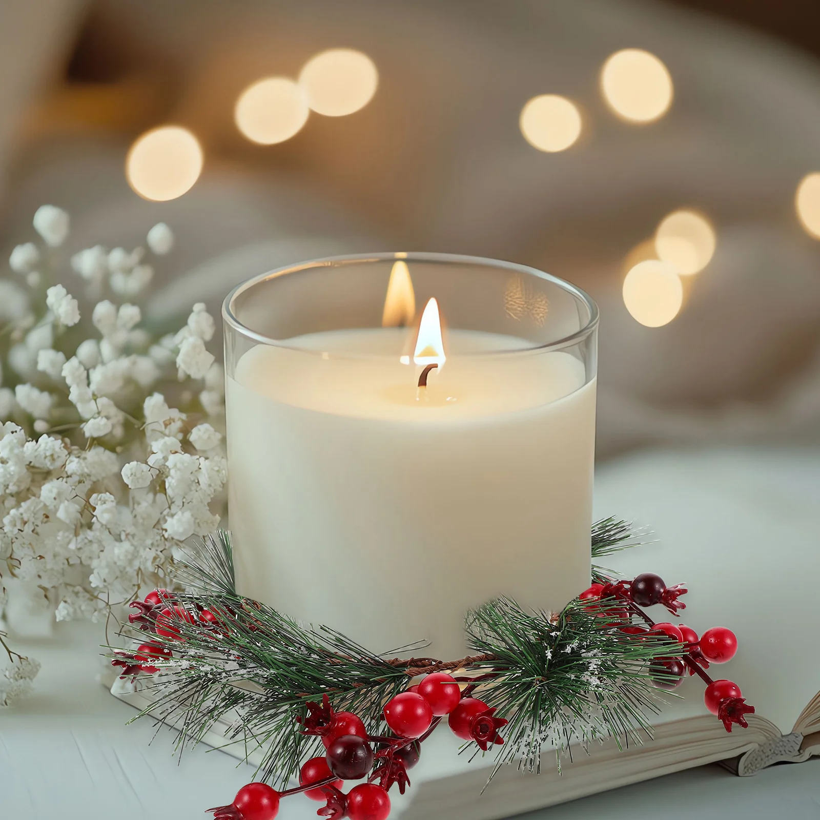 

4Pcs Christmas Rings Wreath Red Pomegranate Pine Artificial Snowy Rings Table Centerpiece Decoration