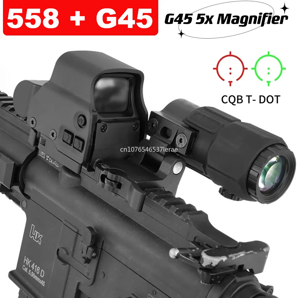 Lupa táctica Airsoft G45 5X 558 553 EXPS3, Combo de punto rojo, óptica de alcance, montaje QD Weaver compatible con montaje en riel de 20MM con marcado completo