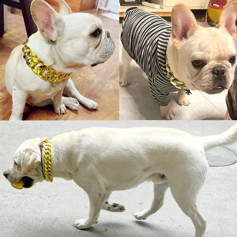 

Широкий сверхпрочный ошейник для собак с золотой цепочкой, элегантный модный ювелирный аксессуар для домашних животных