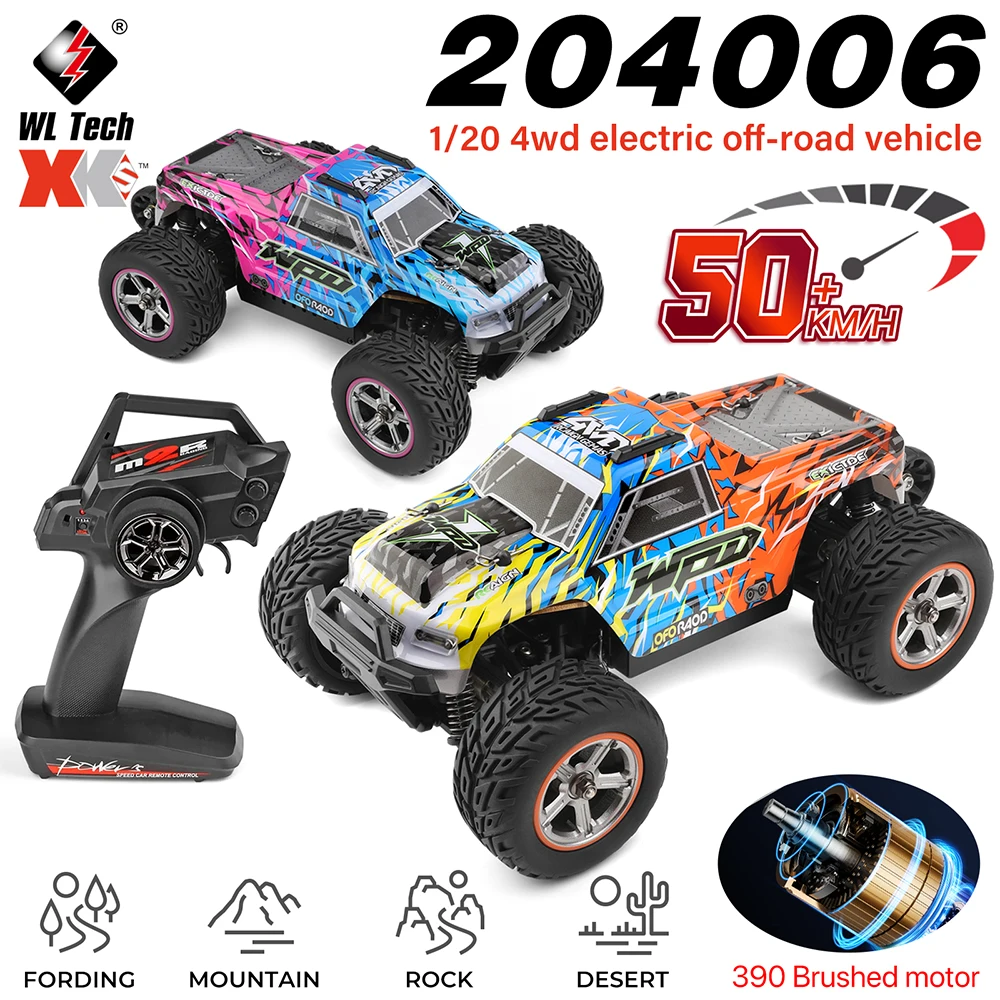 WLTOYS 204006 RC Car 1/20 Brushed 4WD 2.4G 50km/h 2000mAh 80m Electric High Speed Off-Road Cars For Fording Mountain Rock Desert