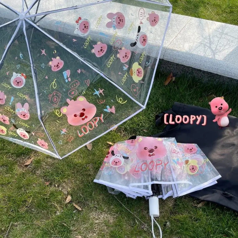 Anime Cute Kawaii Loopy Little Beaver Umbrella Transparent Automatic Fold Little Fresh Cartoon Girl Birthday Gift For Children