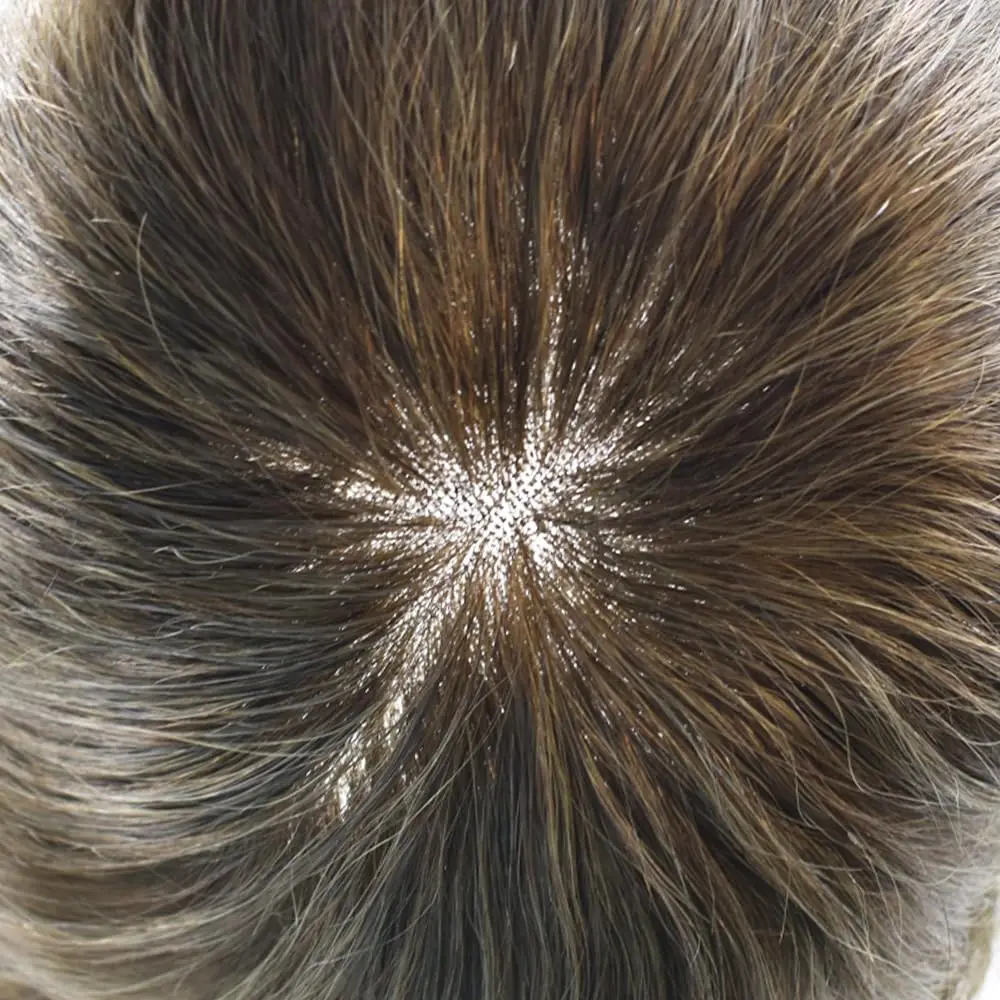 باروكة شعر بشري 100% للرجال من OCK - دانتيل أمامي وأعلى، قاعدة 8 × 10 بوصة، طول شعر 6 بوصات، نسيج مموج، تصميم دانتيل شفاف #6