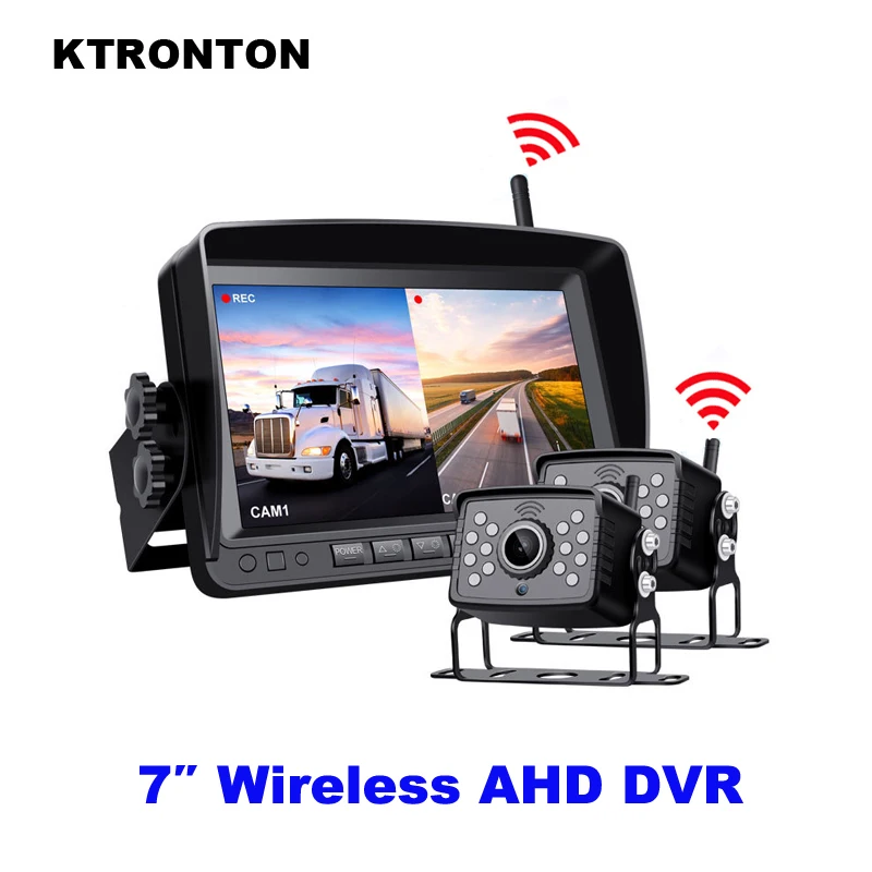 

Wireless AHD Truck Bus Parking System with Two AHD 720P Vehicle Backup Rear View Cameras and 7" Car Reverse IPS Screen Monitor