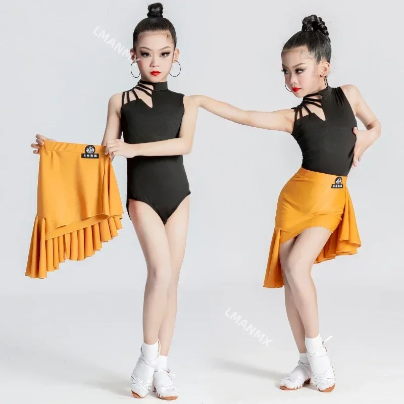 Summer Children Latin Dance Clothing Girls Competition Training  Clothes Latin Dance Performance Skirt Split Suit