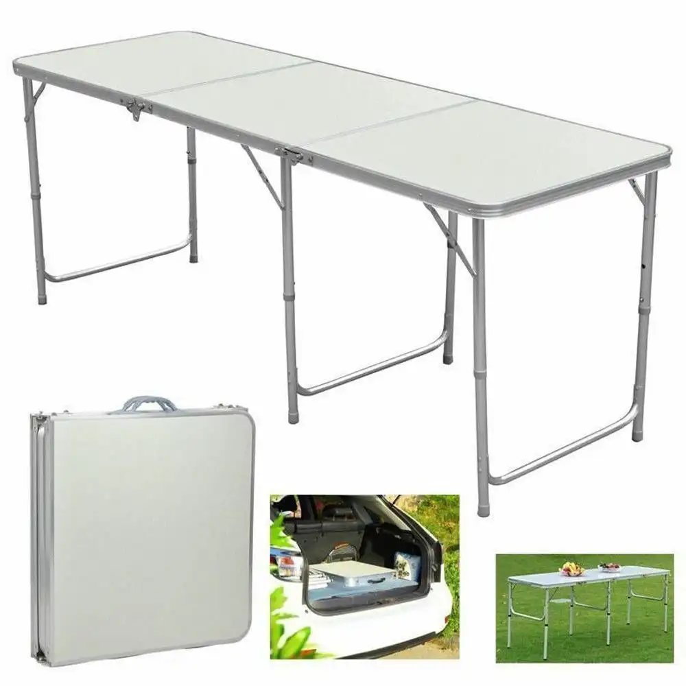 

Aluminum Camping Table, Portable Folding Table Adjustable Height Lightweight for Picnic Beach Outdoor Indoor, White，6ft
