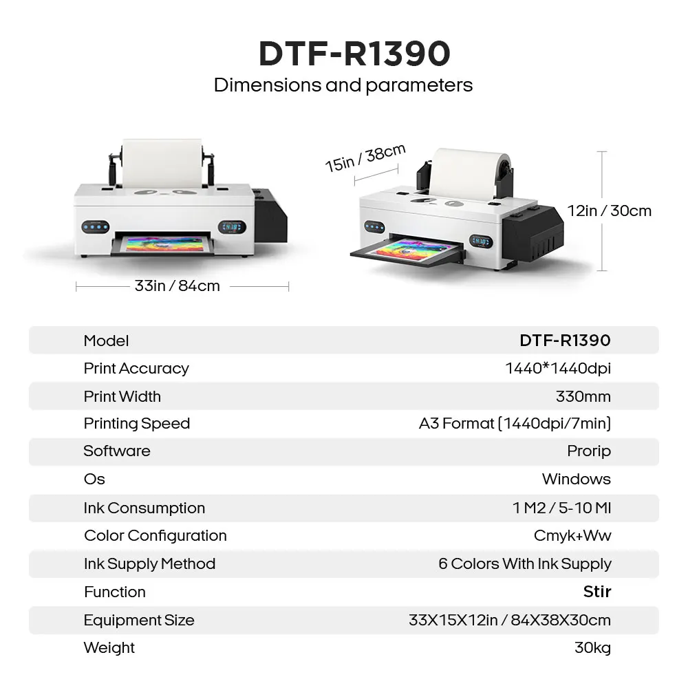 Procolored 티셔츠 및 섬유 임프레소라 Dtf 프린터, 필름 인쇄기, 경화 오븐 포함, A3 + R1390