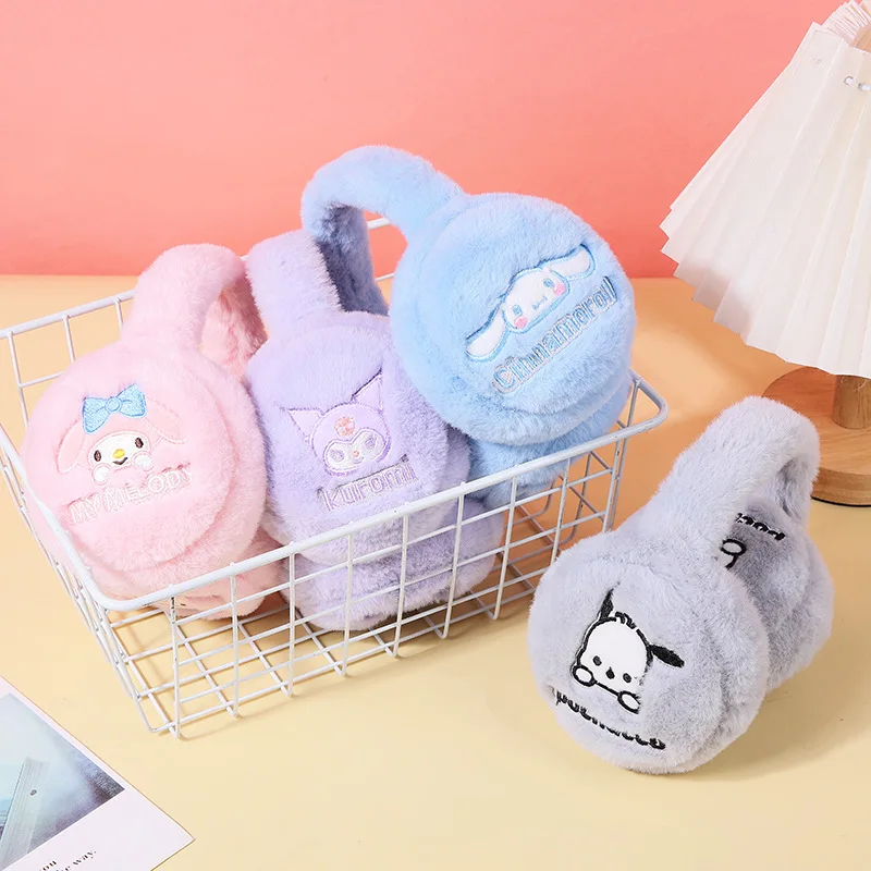 Cute Sanrio Cinnamoroll My Melody Kuromi Foldable Plush Earmuffs Warm Antifreeze Ear Warmer Soft Cotton Filled Earcap Girl Gift