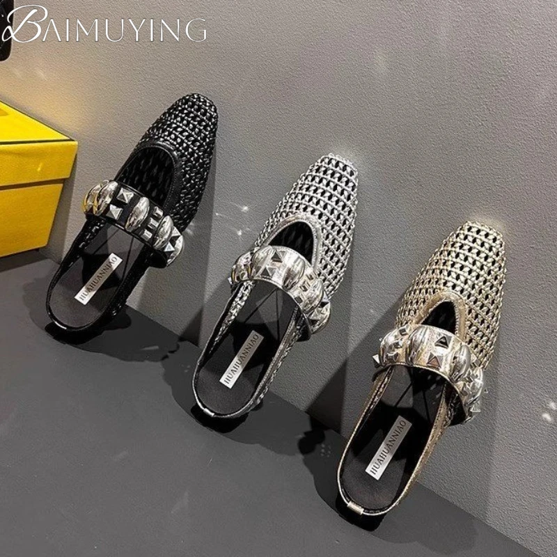 

Женские туфли-лодочки на плоской подошве, модные роскошные летние тапочки, новые сандалии, тренд 2024, повседневные женские шлепанцы с открытой пяткой, Sandalias Mujer