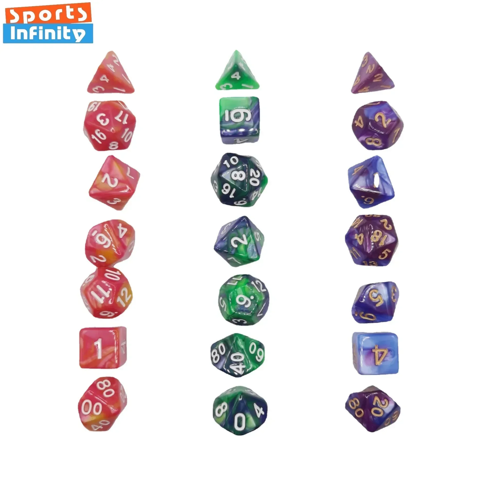 Kit de Dados Poliédricos Dual Color, Número, DND, TRPG, RPG, COC, Jogo de Tabuleiro, Grupo de Corrida, D20, D12, D10, D8, D6, D4, 7Pcs Set