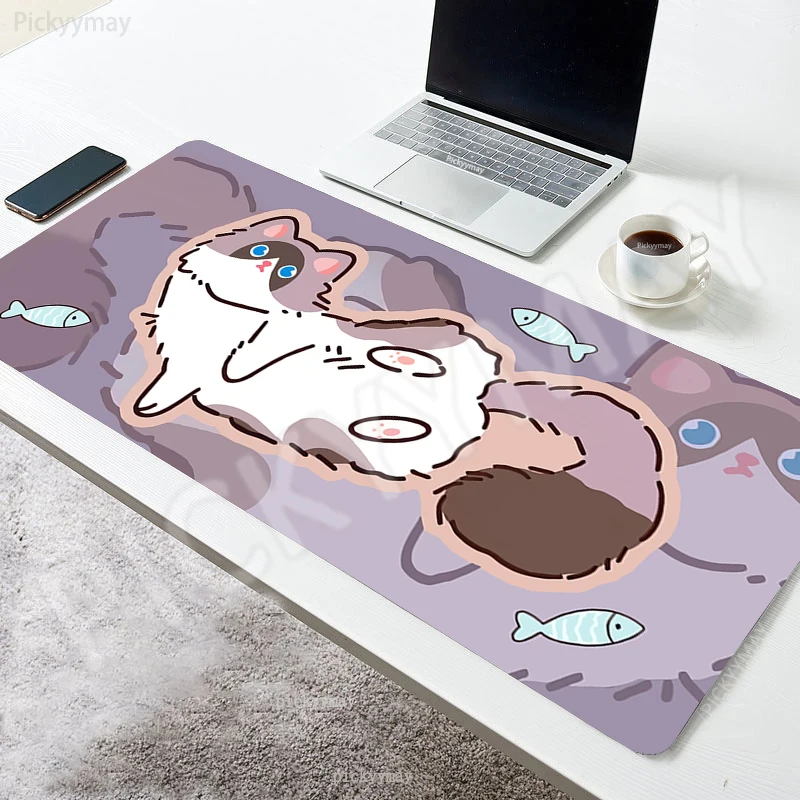 

Mouse Pads Cat Gaming Mousepads Cute Anime Large Mousepad Stitched Edge PC Gamer Rubber Mat Company Desk Pad Table Rugs For Gift