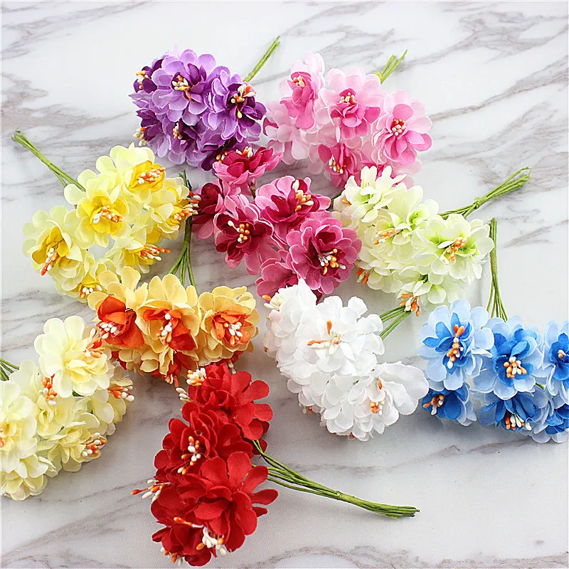 Artificial Silk Daisy Flower with Wired Stem, DIY Scrapbooking, Wreath, Garland, Bridal Headdress Accessory, 3.5cm, 432 PCs/Lot