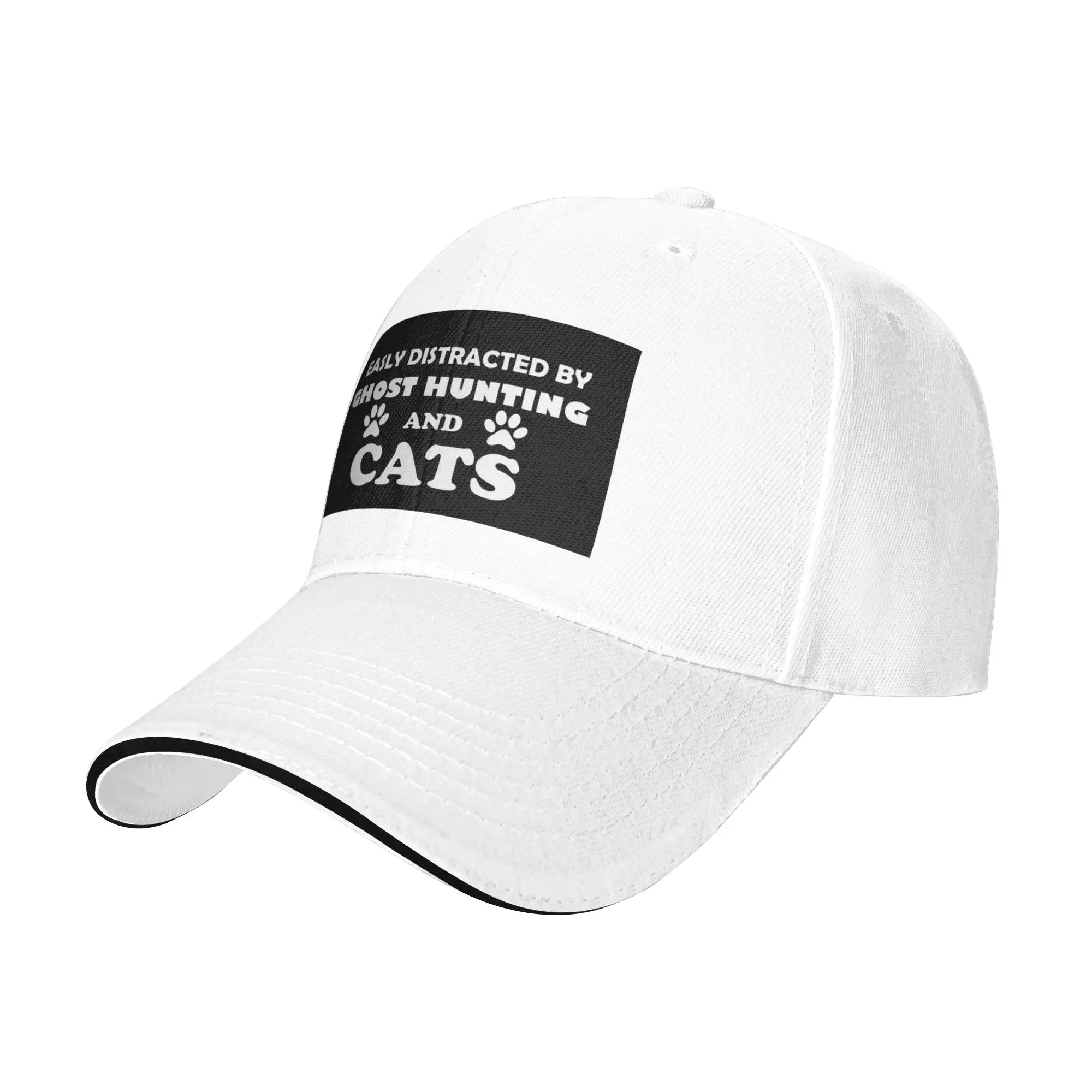 Easily Distracted By Ghost Hunting And Cats Cap Baseball Caps Adjustable Hat Hip Hop Summer Unisex Baseball Hats Customizable