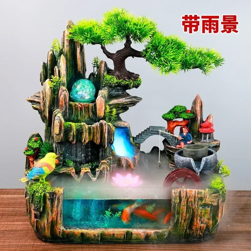 Ancient Fish Fish Tank Living Room Home Circulating Water Waterfall Ecological Landscape Mini Desktop Decoration with Oxygen