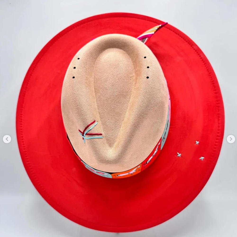 Suede Fedora Painting Felt Hat Unisex Hand-sewn Fedora Adjustable Autumn and Winter Fashion Party Hat and Gift New - Image 3