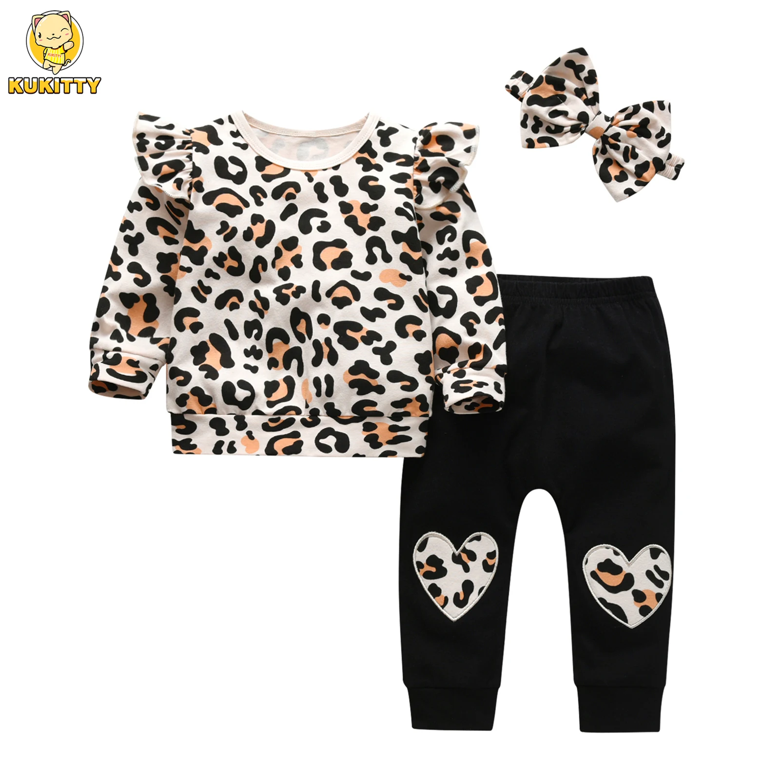 Fashion Newborn Baby Girl Spring Autumn Clothes Set Long Sleeve Round Neck Top and Legging Pants with Headband Toddler Outfit