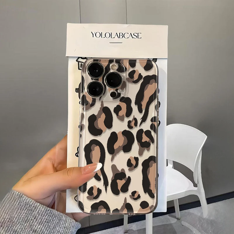 

Brown Leopard Print Phone Case For iPhone 17 16 15 11 12 14 13 Pro Max Mini XS X XR 7 Plus 17E Air Shockproof Transparent Cover