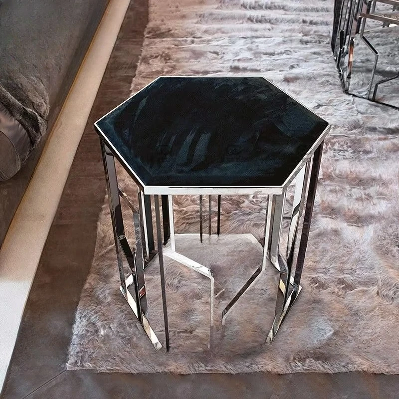 

Modern Corner Side Table Set Stone Sofa Cafe Living Room Marble Glass Side Table