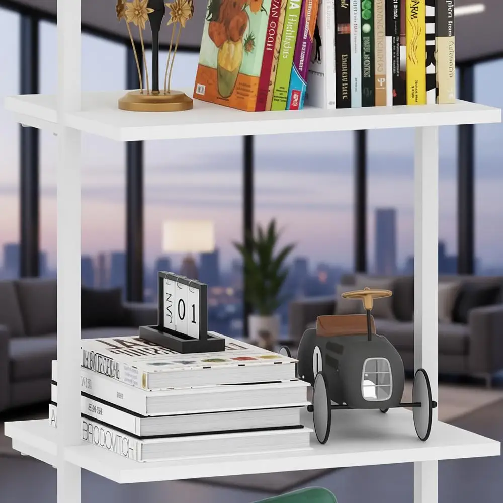 

Промышленная металлическая 4-ярусная полка-лестница, белая деревянная высокая открытая полка для хранения, настенный книжный шкаф для домашнего офиса, небольшая спальня Di